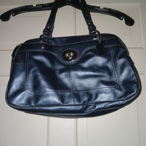 Coach Vintage Navy Blue Leather 3 section (2 zippered) large tote bag